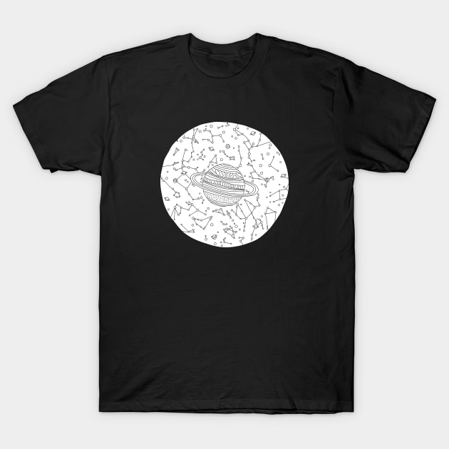 Universe Sky Map Ink Drawing, Cosmos Illustration T-Shirt by annagrunduls